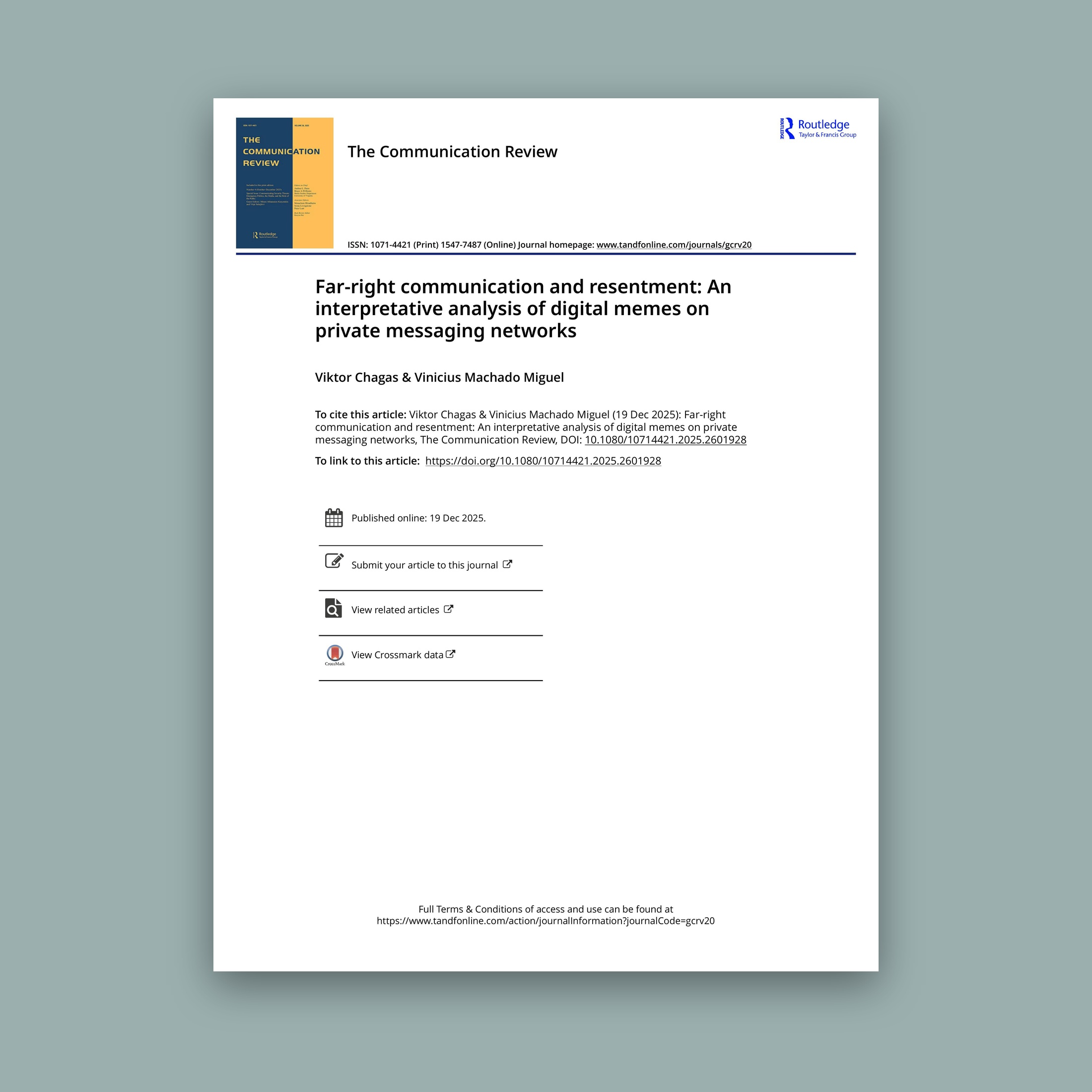 Far-Right Communication and Resentment: An Interpretative Analysis of Digital Memes on Private Messaging Networks