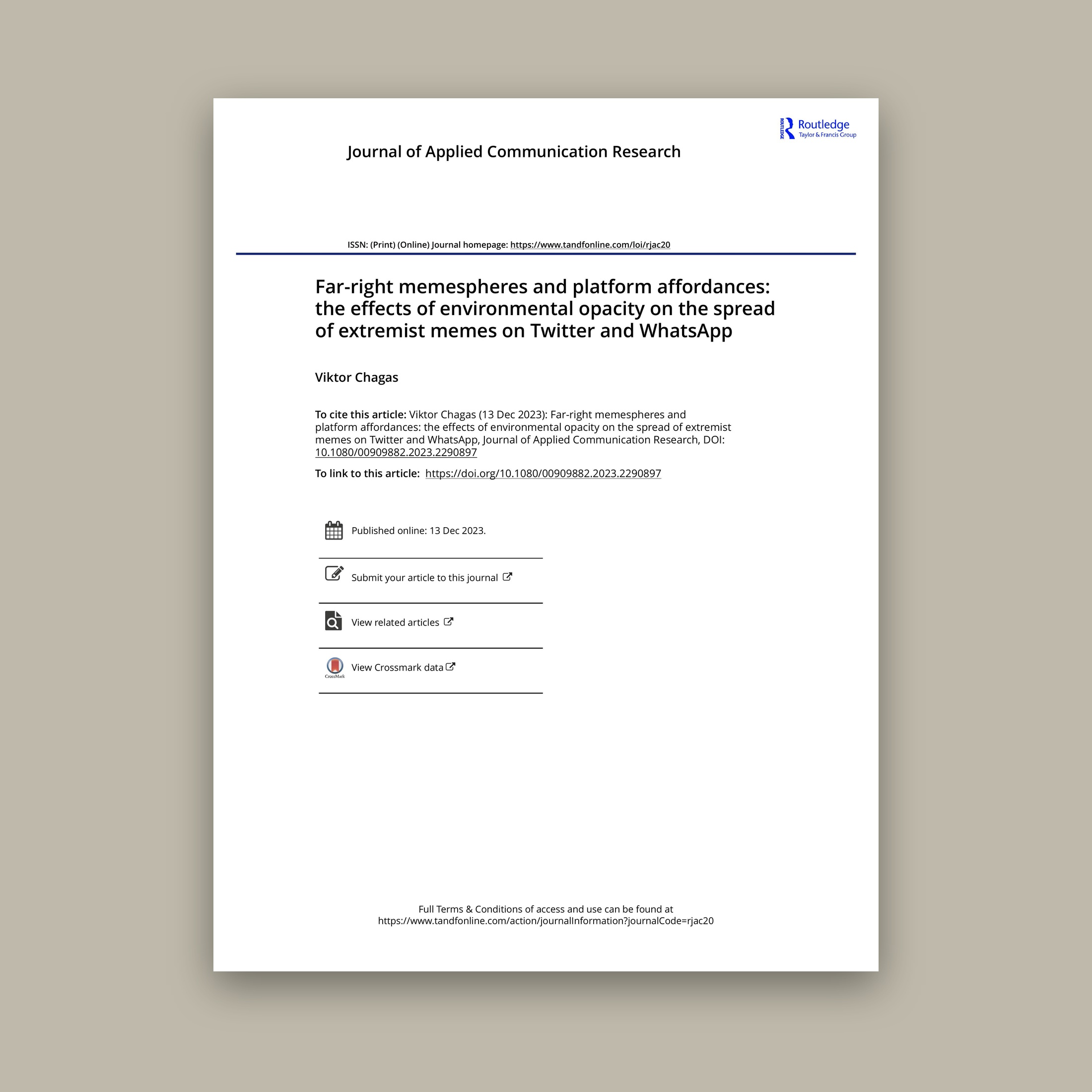 Far-Right Memespheres and Platform Affordances: The Effects of Environmental Opacity on the Spread of Extremist Memes on Twitter and WhatsApp