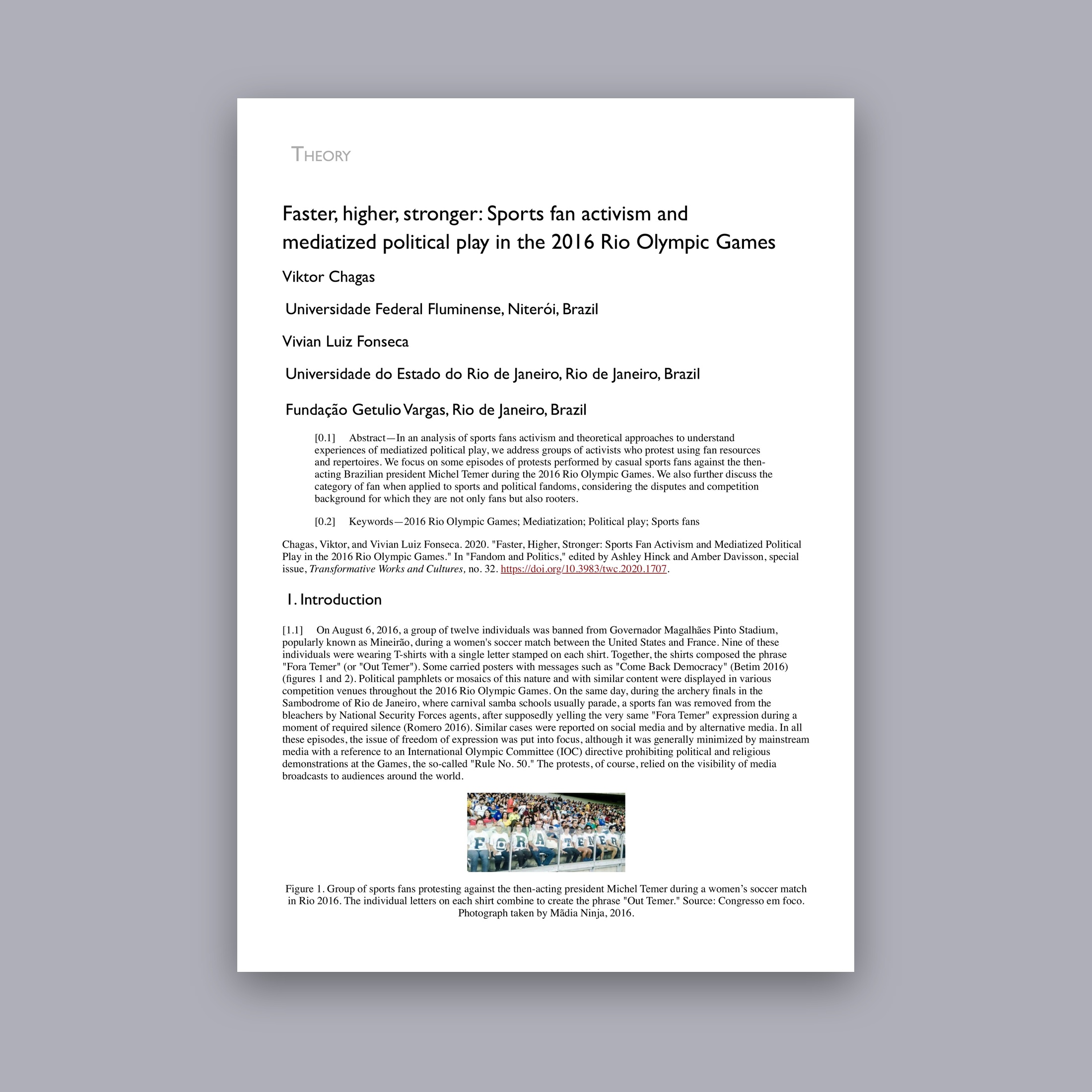 Faster, Higher, Stronger: Sports Fan Activism and Mediatized Political Play in the 2016 Rio Olympic Games