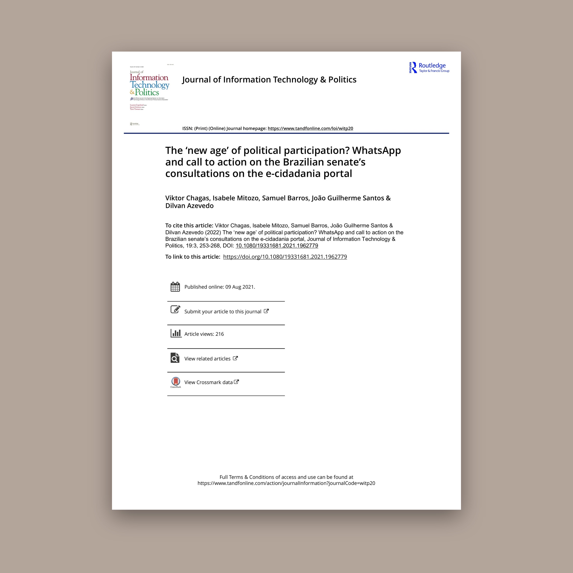 The 'New Age' of Political Participation? WhatsApp and Call to Action on the Brazilian Senate's Consultations on the e-Cidadania Portal