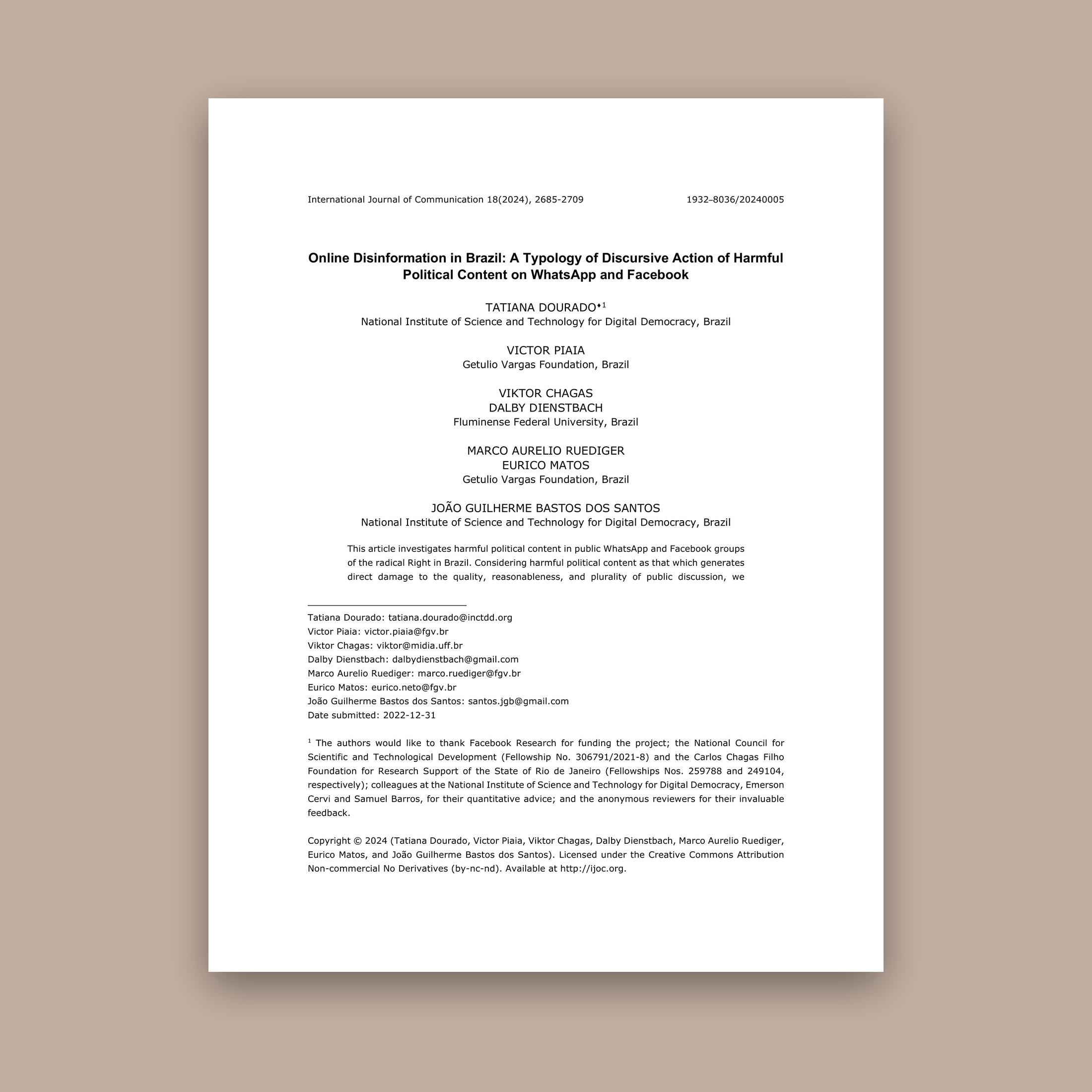 Online Disinformation in Brazil: A Typology of Discursive Action of Harmful Political Content on WhatsApp and Facebook
