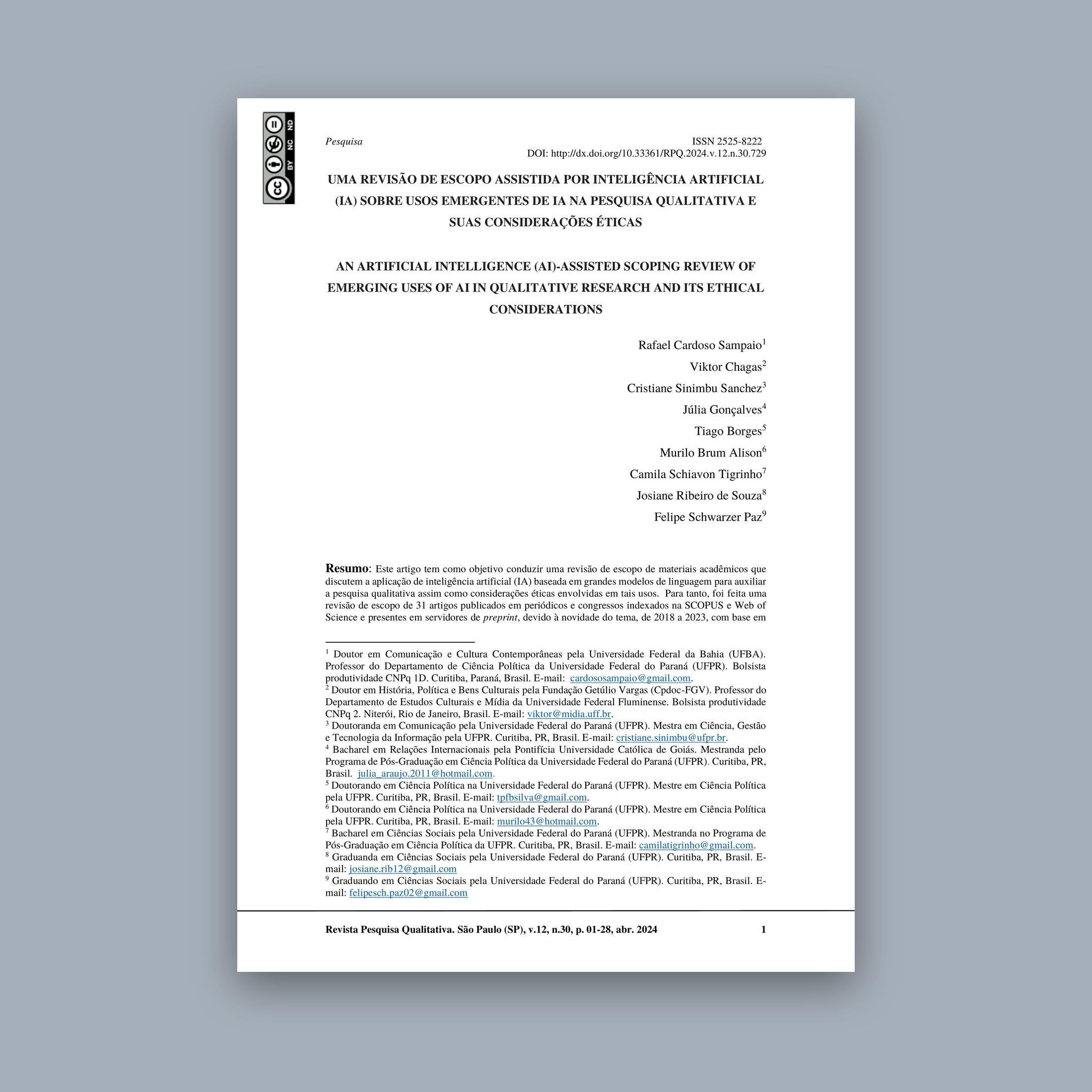 Uma Revisão de Escopo Assistida por Inteligência Artificial (IA) sobre Usos Emergentes de IA na Pesquisa Qualitativa e suas Considerações Éticas